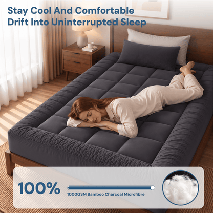 Giselle Furniture > Mattresses > Mattress Toppers Giselle Bedding Bamboo Charcoal Filling Pillowtop Topper 1000GSM 5cm Thick Pillowtop Pad for Back Pain Relief Washable with 45cm Deep Pocket King Single