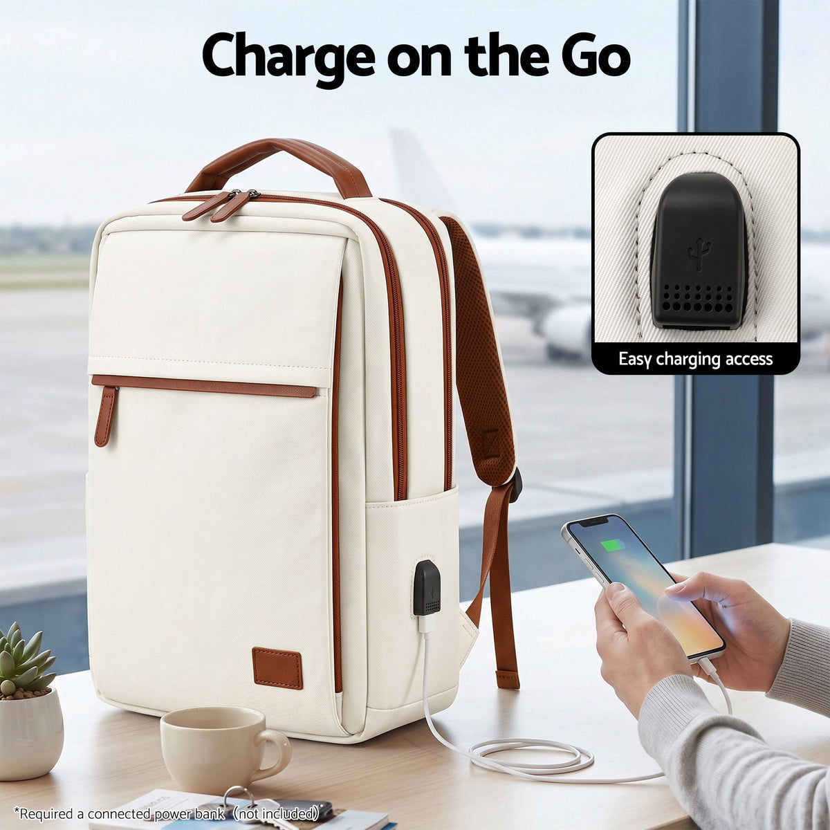 Alona.com.au Home & Garden > Travel > Backpacks Wanderlite 20L Travel Laptop Backpack Carry On Work Bag with USB Port for Airlines Outdoor Business Beige