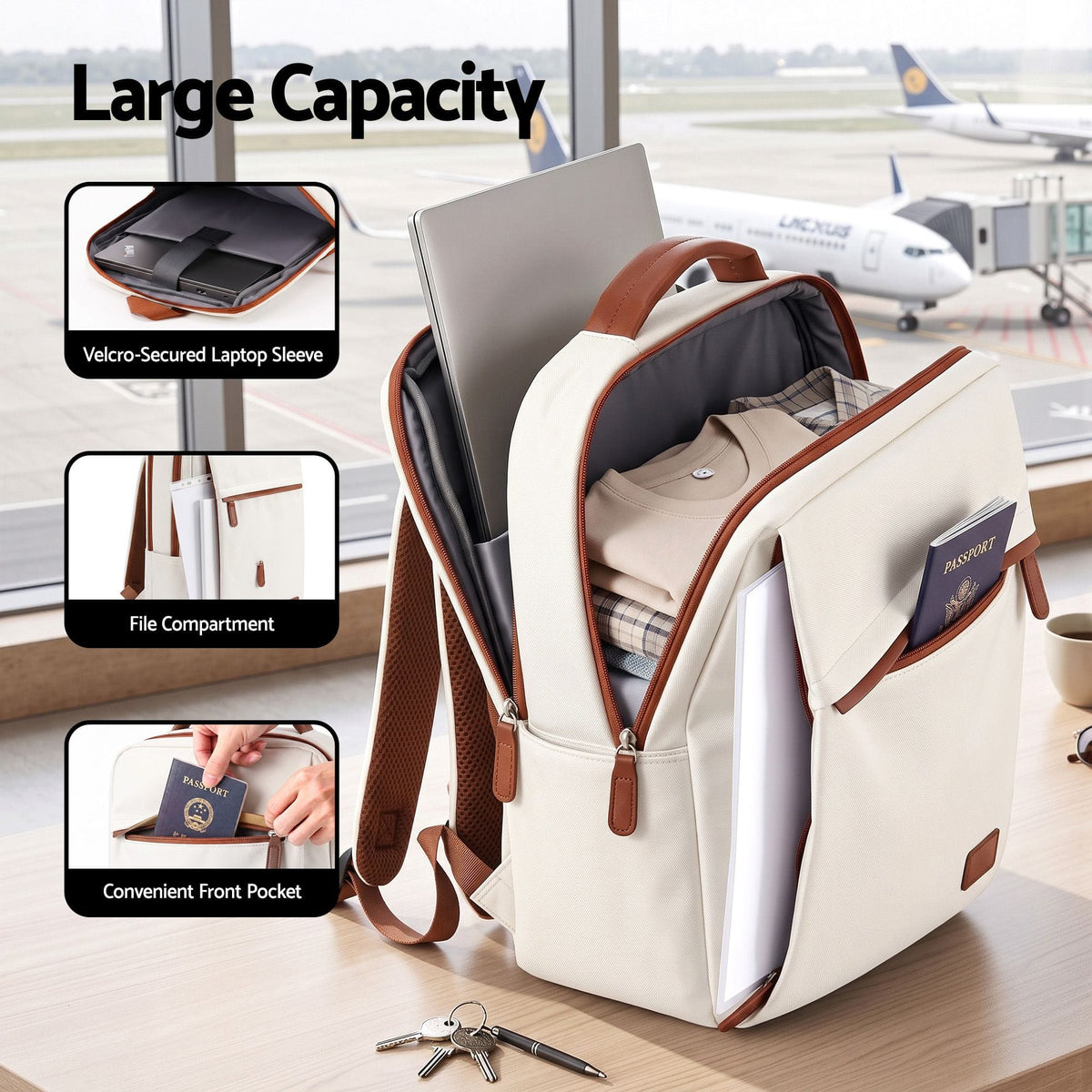 Alona.com.au Home & Garden > Travel > Backpacks Wanderlite 20L Travel Laptop Backpack Carry On Work Bag with USB Port for Airlines Outdoor Business Beige