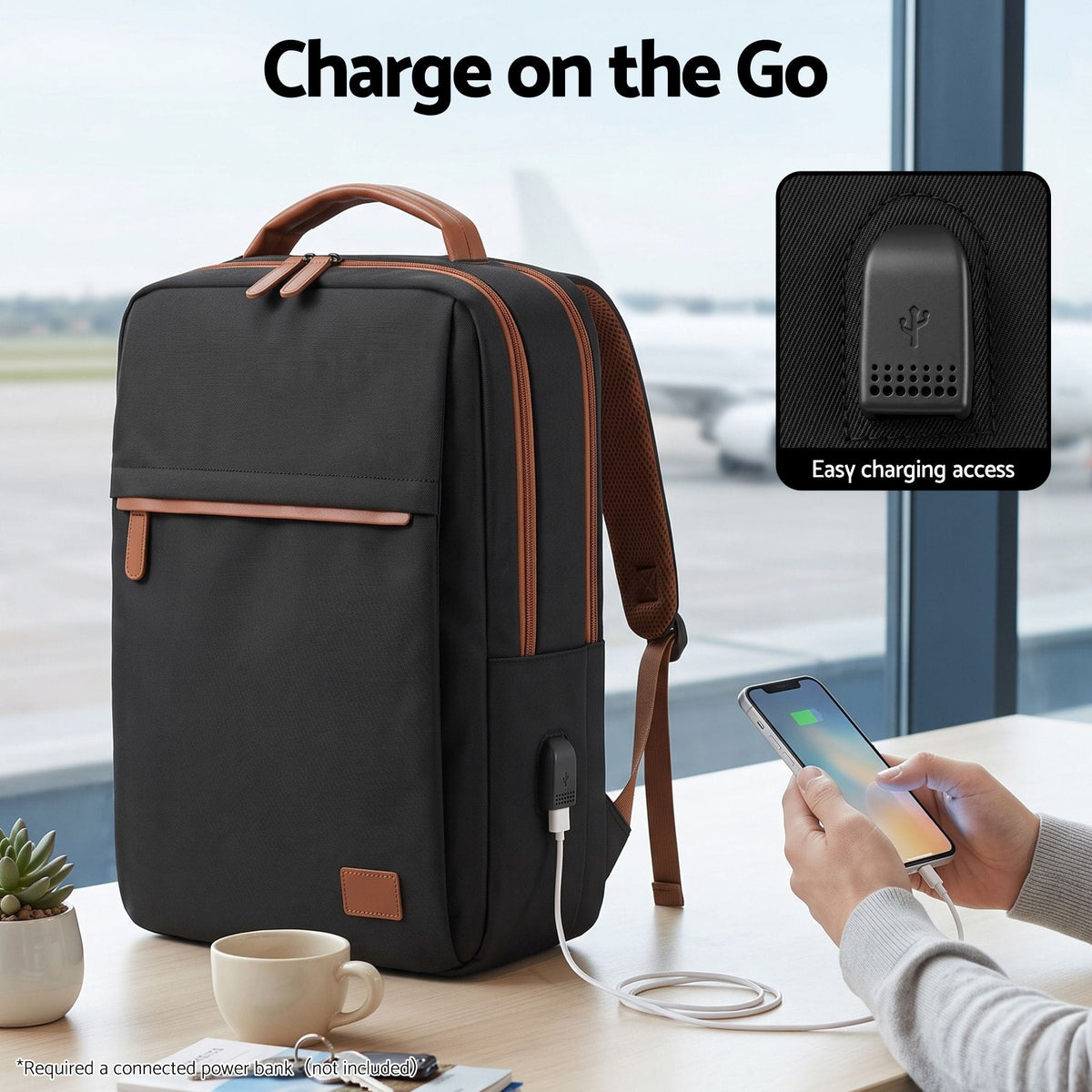 Alona.com.au Home & Garden > Travel > Backpacks Wanderlite 20L Travel Laptop Backpack Carry On Work Bag with USB Port for Airlines Outdoor Business Black