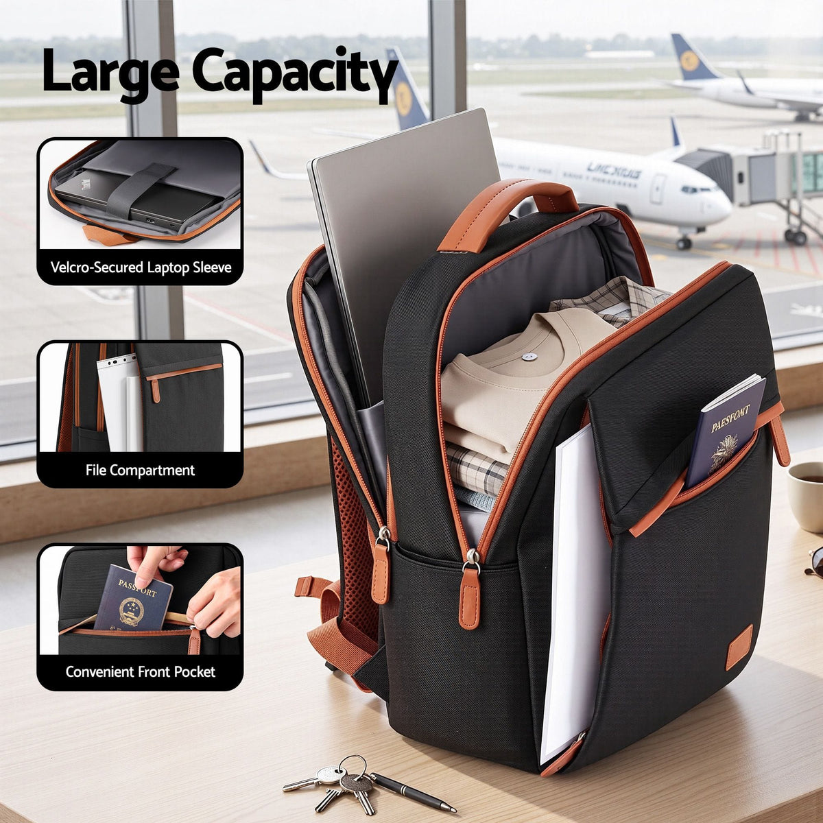 Alona.com.au Home & Garden > Travel > Backpacks Wanderlite 20L Travel Laptop Backpack Carry On Work Bag with USB Port for Airlines Outdoor Business Black