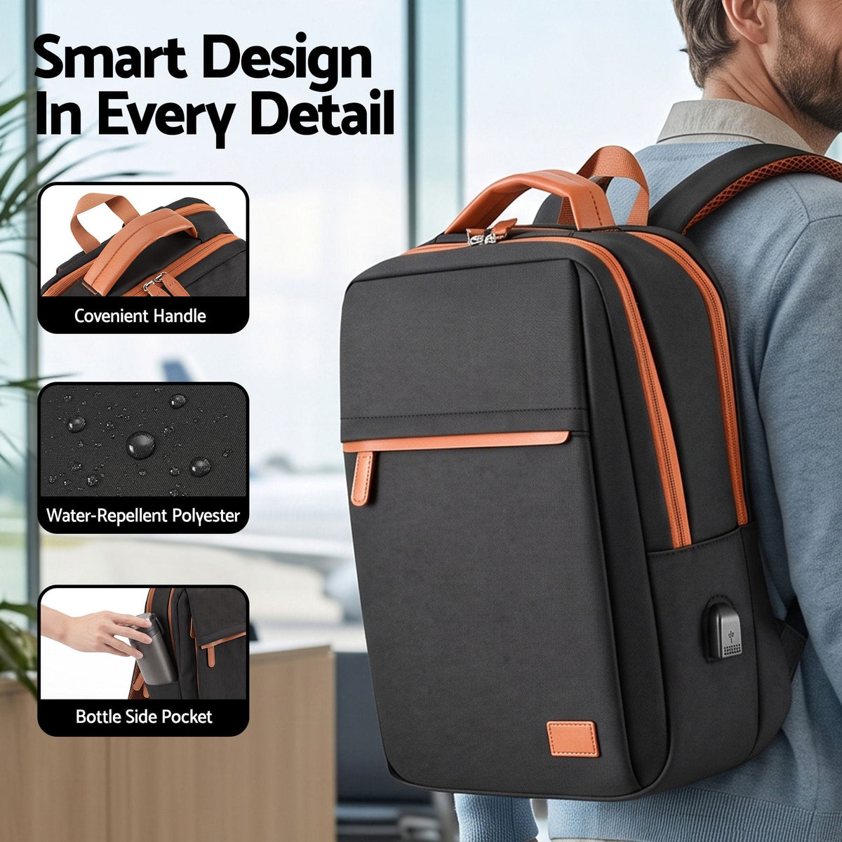 Alona.com.au Home & Garden > Travel > Backpacks Wanderlite 20L Travel Laptop Backpack Carry On Work Bag with USB Port for Airlines Outdoor Business Black