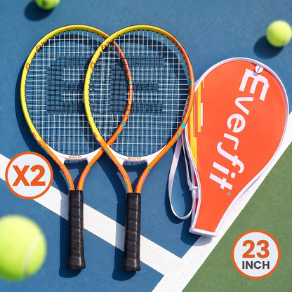 Alona.com.au Sports & Fitness > Racquet Sports > Tennis Everfit 23 Inch Tennis Racket Set of 2 Pack Lightweight Cushioned Grip Orange