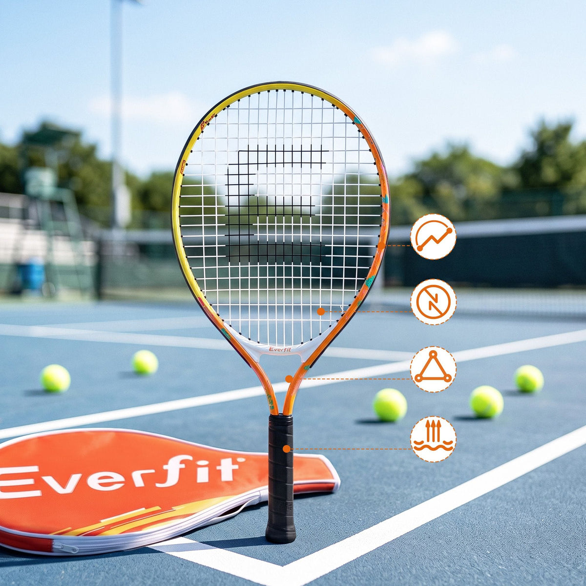 Alona.com.au Sports & Fitness > Racquet Sports > Tennis Everfit 23 Inch Tennis Racket Set of 2 Pack Lightweight Cushioned Grip Orange