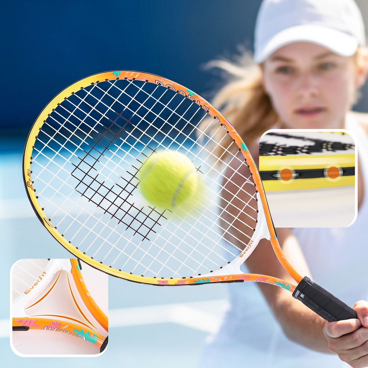 Alona.com.au Sports & Fitness > Racquet Sports > Tennis Everfit 23 Inch Tennis Racket Set of 2 Pack Lightweight Cushioned Grip Orange