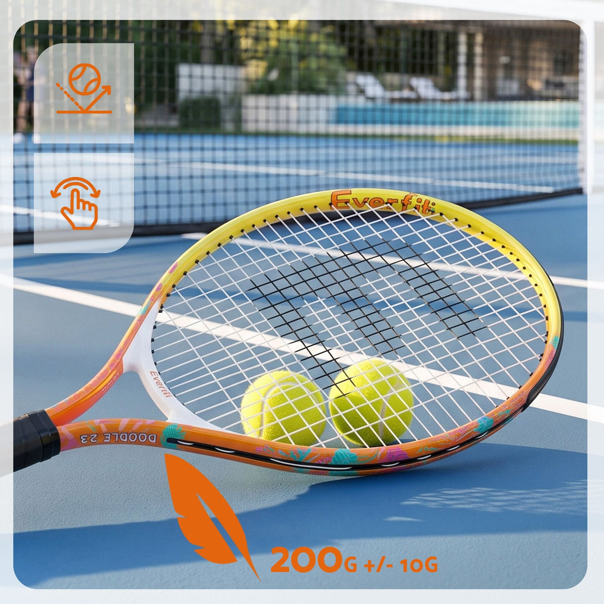 Alona.com.au Sports & Fitness > Racquet Sports > Tennis Everfit 23 Inch Tennis Racket Set of 2 Pack Lightweight Cushioned Grip Orange