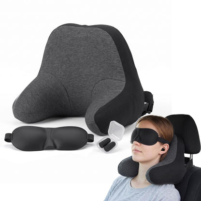 Alona.com.au Home & Garden > Bedding > Pillows Wanderlite Travel Neck Pillow Portable for Airplane Memory Foam with Eyemask Earplugs Black