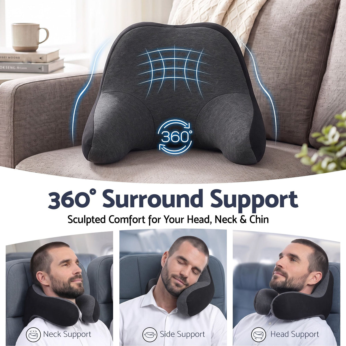 Alona.com.au Home & Garden > Bedding > Pillows Wanderlite Travel Neck Pillow Portable for Airplane Memory Foam with Eyemask Earplugs Black