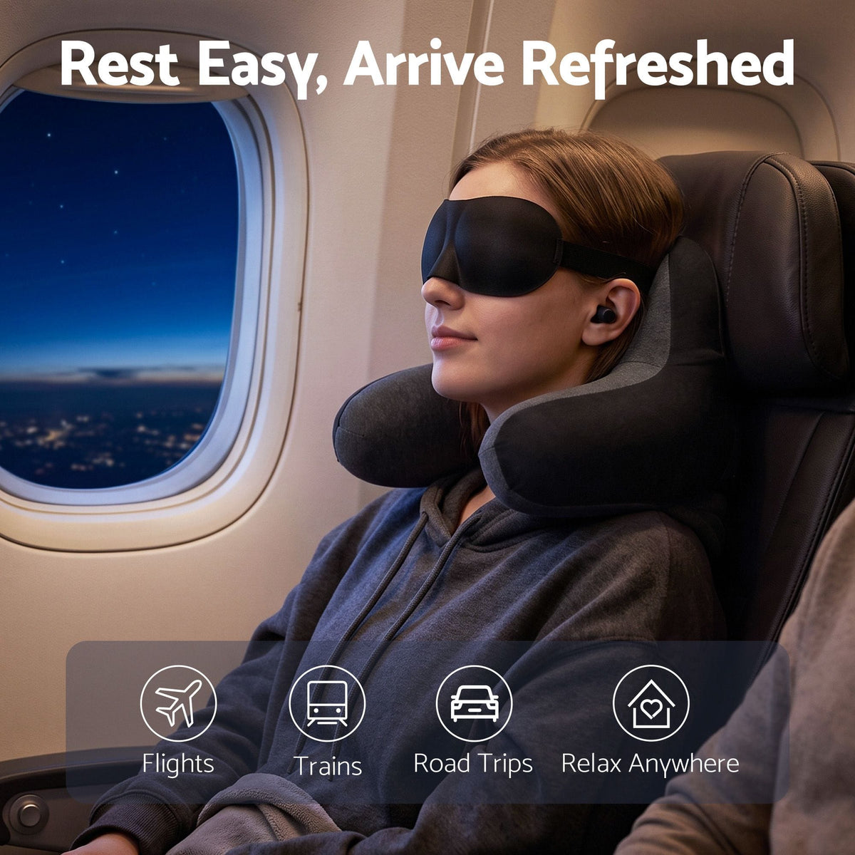 Alona.com.au Home & Garden > Bedding > Pillows Wanderlite Travel Neck Pillow Portable for Airplane Memory Foam with Eyemask Earplugs Black