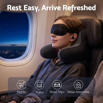 Alona.com.au Home & Garden > Bedding > Pillows Wanderlite Travel Neck Pillow Portable for Airplane Memory Foam with Eyemask Earplugs Black