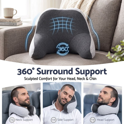 Alona.com.au Home & Garden > Bedding > Pillows Wanderlite Travel Neck Pillow Portable for Airplane Memory Foam with Eyemask Earplugs Grey