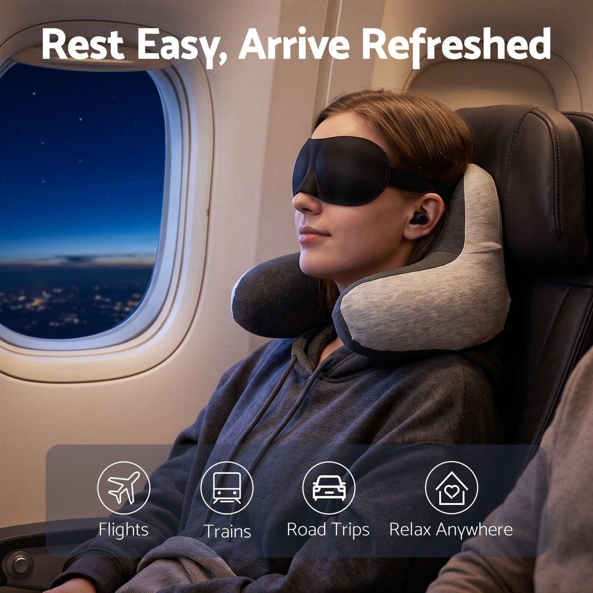 Alona.com.au Home & Garden > Bedding > Pillows Wanderlite Travel Neck Pillow Portable for Airplane Memory Foam with Eyemask Earplugs Grey