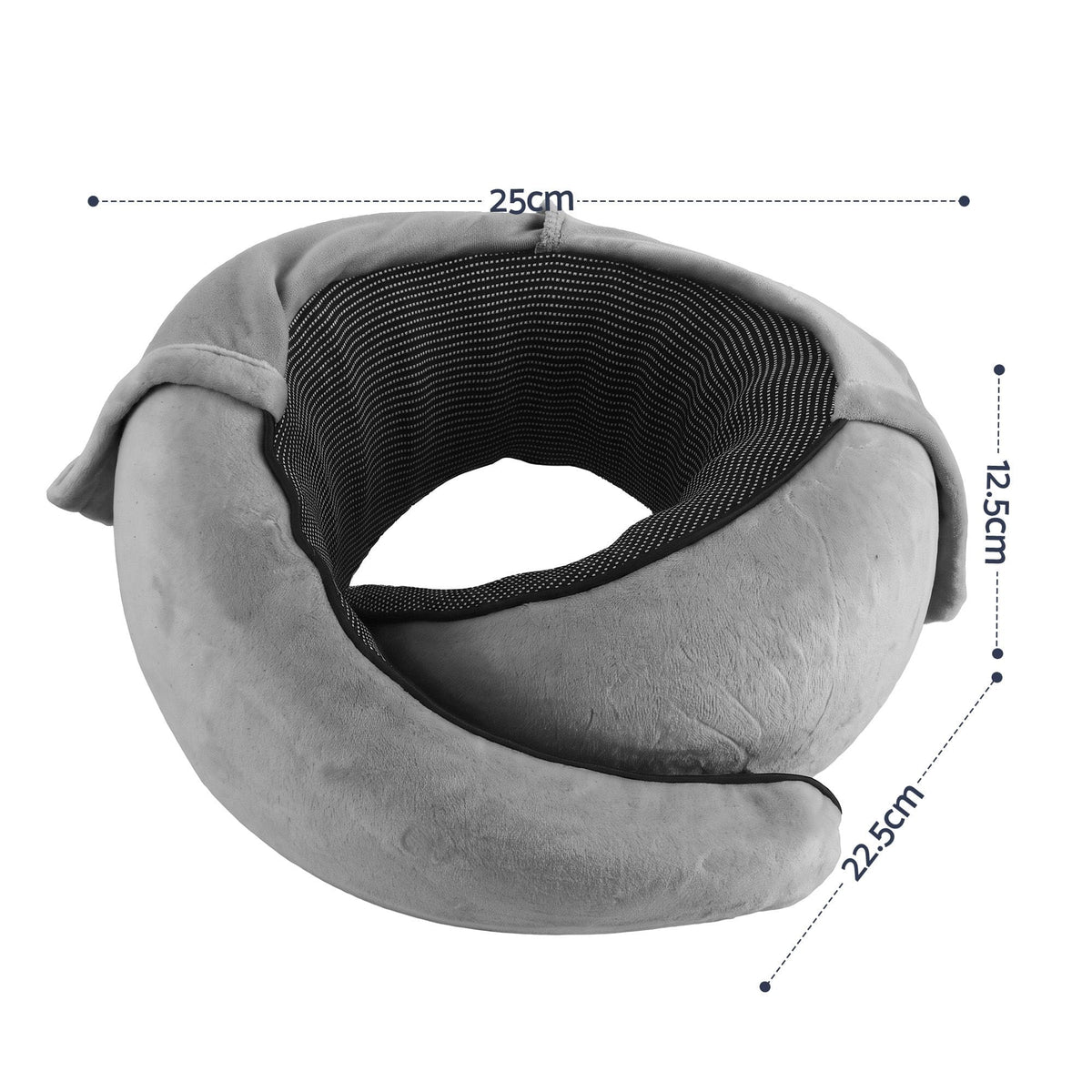 Alona.com.au Home & Garden > Bedding > Pillows Wanderlite Hooded Travel Neck Pillow for Airplane Memory Foam with Eye Mask Earplugs, Dark Grey