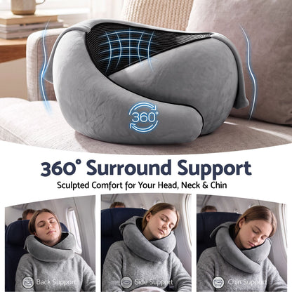 Alona.com.au Home & Garden > Bedding > Pillows Wanderlite Hooded Travel Neck Pillow for Airplane Memory Foam with Eye Mask Earplugs, Dark Grey