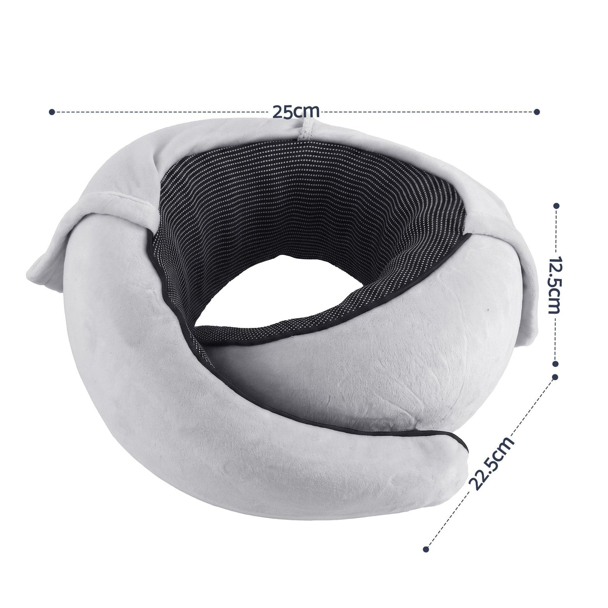 Alona.com.au Home & Garden > Bedding > Pillows Wanderlite Hooded Travel Neck Pillow for Airplane Memory Foam with Eye Mask Earplugs, Light Grey