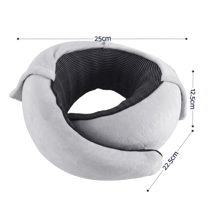 Alona.com.au Home & Garden > Bedding > Pillows Wanderlite Hooded Travel Neck Pillow for Airplane Memory Foam with Eye Mask Earplugs, Light Grey
