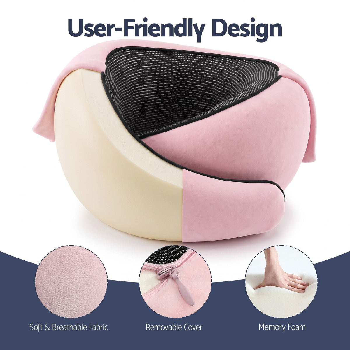 Alona.com.au Home & Garden > Bedding > Pillows Wanderlite Hooded Travel Neck Pillow for Airplane Memory Foam with Eye Mask Earplugs, Pink