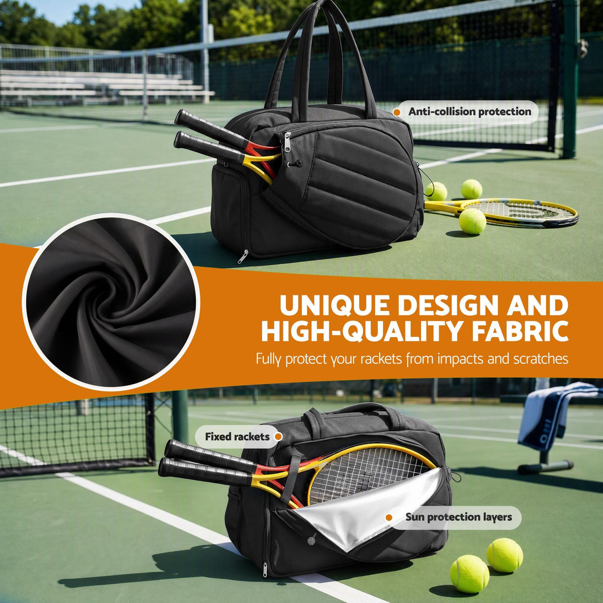 Everfit Tennis Tote Bag Gym Bag Sports Duffle Bags Holds 2 Rackets Black