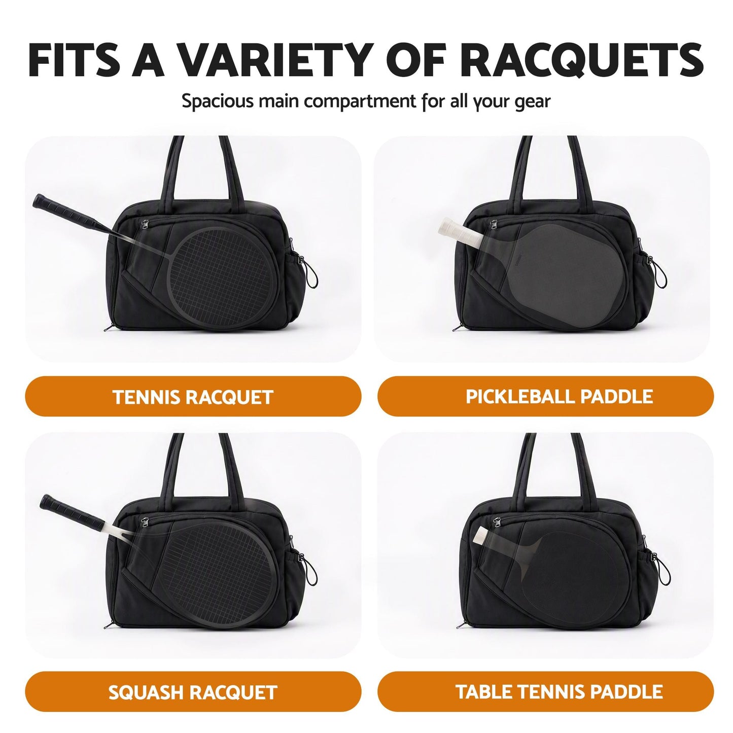 Everfit Tennis Tote Bag Gym Bag Sports Duffle Bags Holds 2 Rackets Black