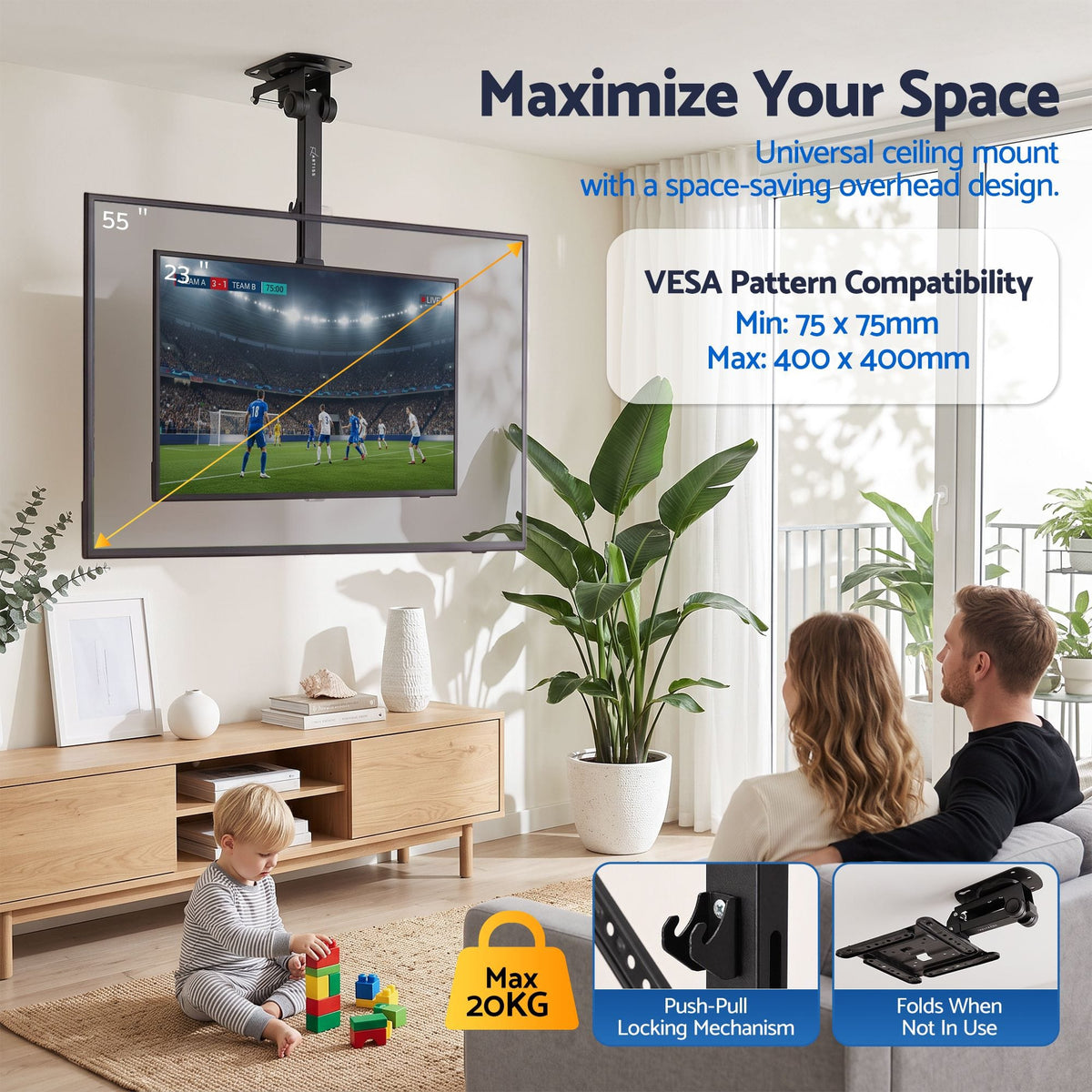Alona.com.au Appliances > TV > TVs & Accessories Artiss Ceiling TV Mount 23-55 Inch Flip Down Folding VESA 400x400 Height Adjustable Swivel