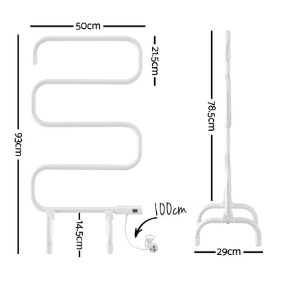 Devanti Heated Towel Rail Freestanding Wall Mounted S-Shape Electric Warmer Rack