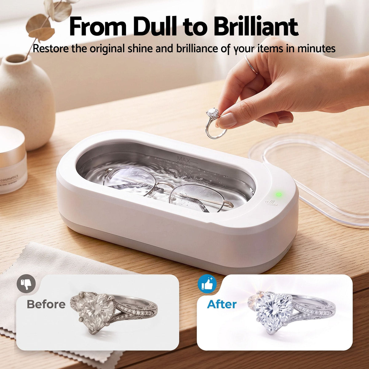 Alona.com.au Appliances > Other Cleaning Appliances > Jewellery Cleaners Devanti Ultrasonic Jewellery Cleaner 46kHz 400ml Cleaning Machine with Stainless Steel Tank White