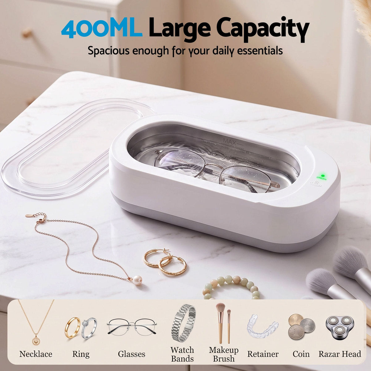 Alona.com.au Appliances > Other Cleaning Appliances > Jewellery Cleaners Devanti Ultrasonic Jewellery Cleaner 46kHz 400ml Cleaning Machine with Stainless Steel Tank White