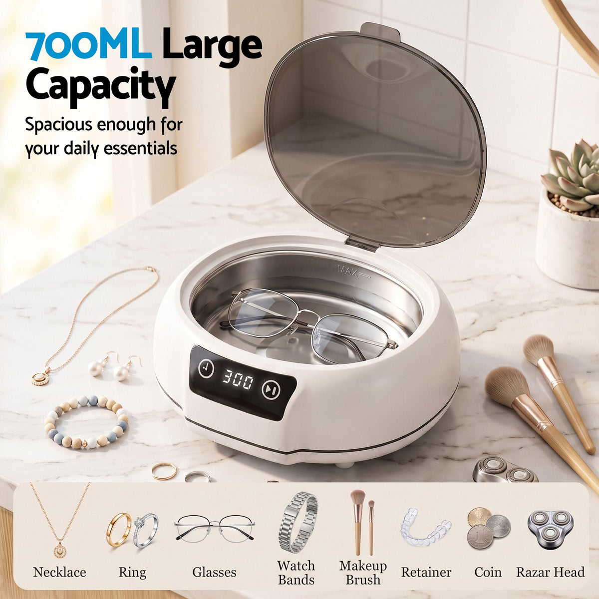 Alona.com.au Appliances > Other Cleaning Appliances > Jewellery Cleaners Devanti Ultrasonic Cleaner 700mL 48kHz Jewellery Cleaning Machine with Stainless Steel Tank White