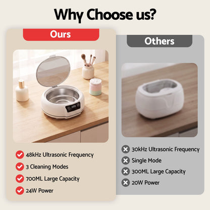 Alona.com.au Appliances > Other Cleaning Appliances > Jewellery Cleaners Devanti Ultrasonic Cleaner 700mL 48kHz Jewellery Cleaning Machine with Stainless Steel Tank White