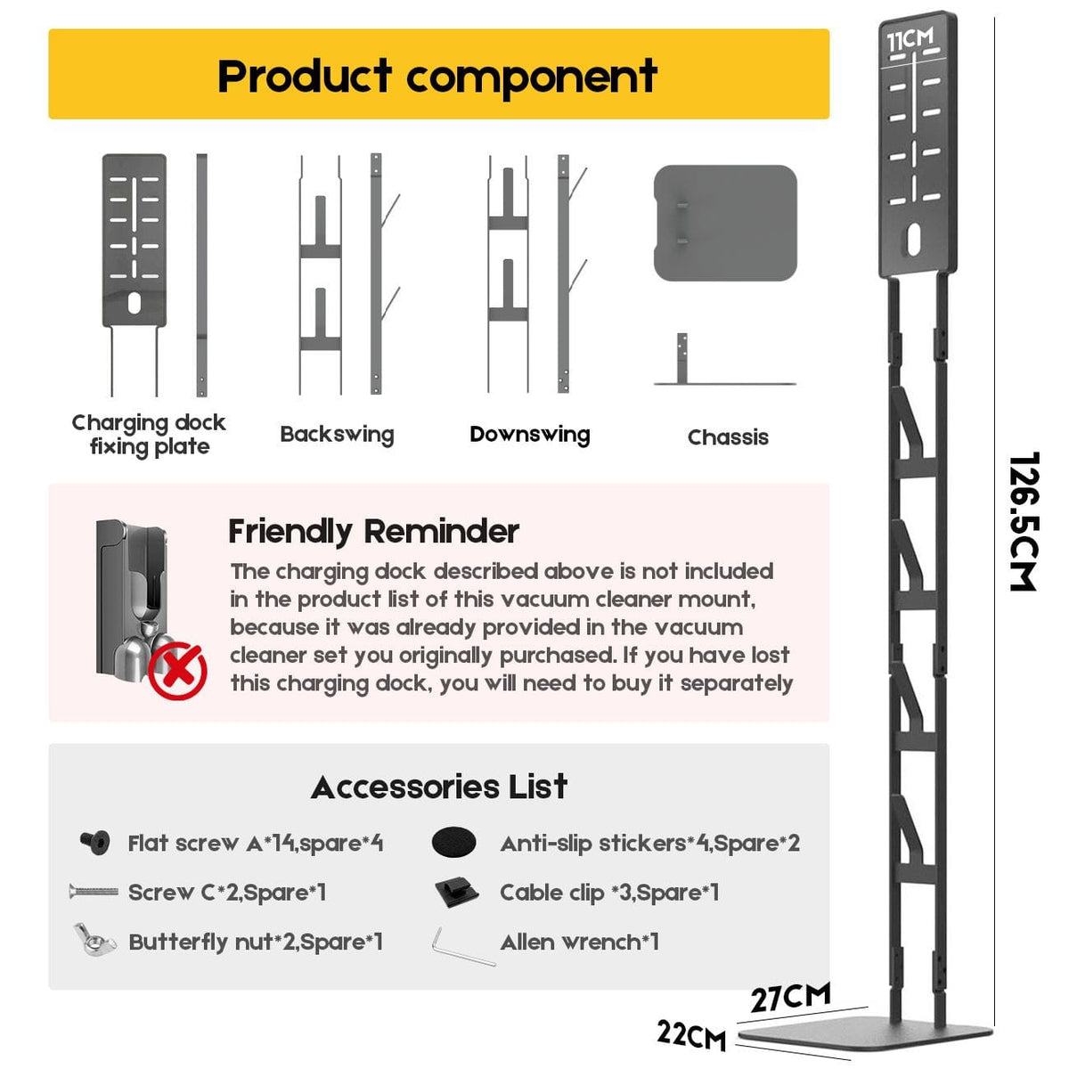 Alona.com.au Appliances > Vacuum Cleaners > Vacuum Cleaner Accessories Mershine Vacuum Stand for Dyson V16 G5 V15 V11 V10 V8 V7 V6, Carbon Steel Cordless Vacuum Holder