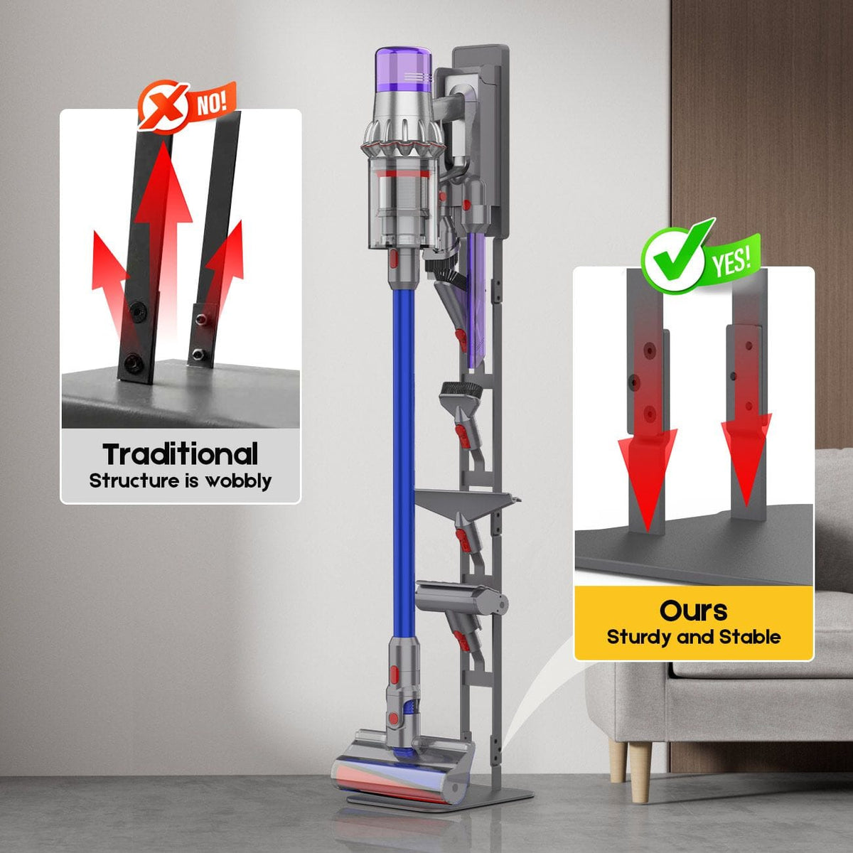 Alona.com.au Appliances > Vacuum Cleaners > Vacuum Cleaner Accessories Mershine Vacuum Stand for Dyson V16 G5 V15 V11 V10 V8 V7 V6, Carbon Steel Cordless Vacuum Holder