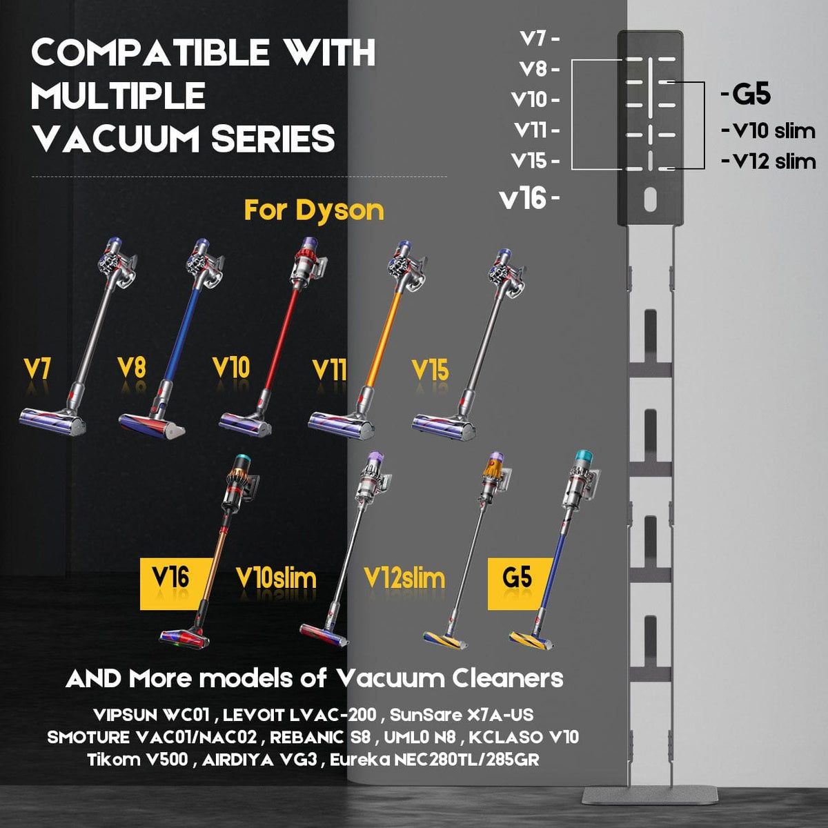 Alona.com.au Appliances > Vacuum Cleaners > Vacuum Cleaner Accessories Mershine Vacuum Stand for Dyson V16 G5 V15 V11 V10 V8 V7 V6, Carbon Steel Cordless Vacuum Holder