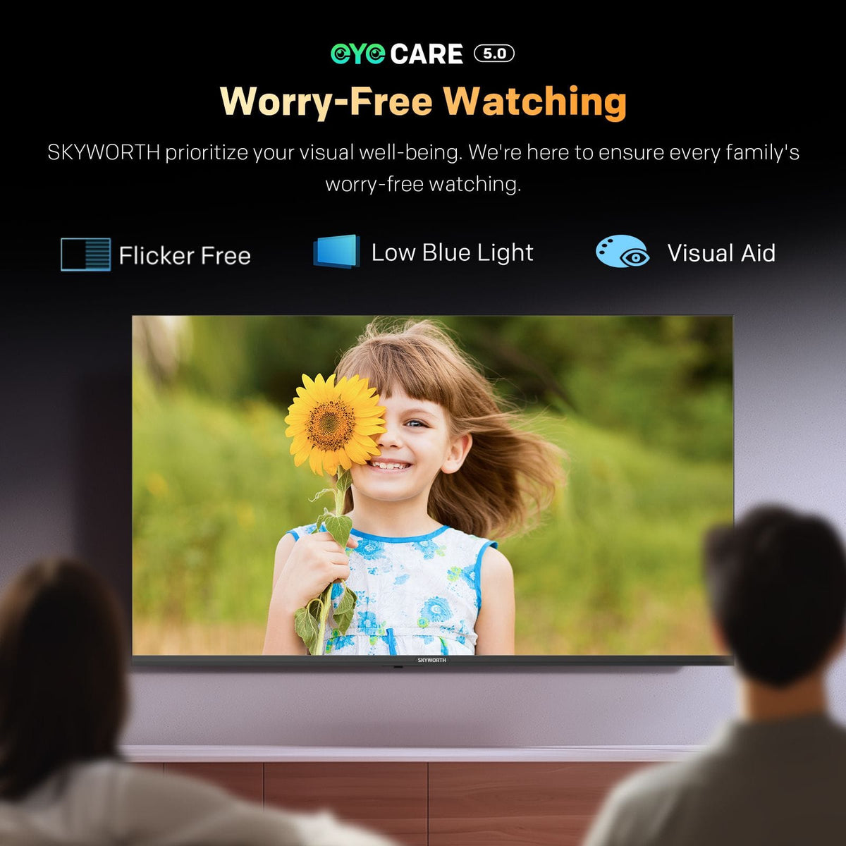Alona.com.au Appliances > TV > TVs & Accessories SKYWORTH 43" E5500H EyeCare Smart Google TV, 1080P FHD, HDR10 HLG, Find-My Remote, AI Picture Processing, Dolby Audio, Screen Casting, Bezel Less Design, Voice Control