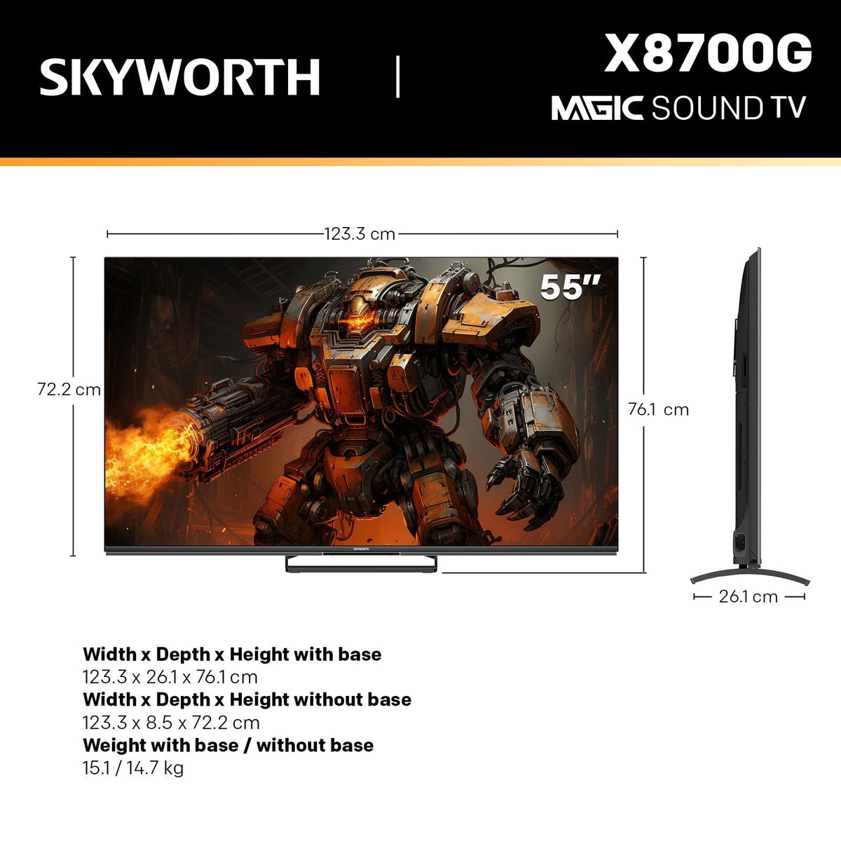 Alona.com.au Appliances > TV > TVs & Accessories SKYWORTH 55" X8700G MagicSound Google TV, 144Hz UHD QD-Mini LED, 2.1.2 Sound, Built-in Subwoofer, Dolby Vision+Atmos, Gaming TV, Find-My Remote