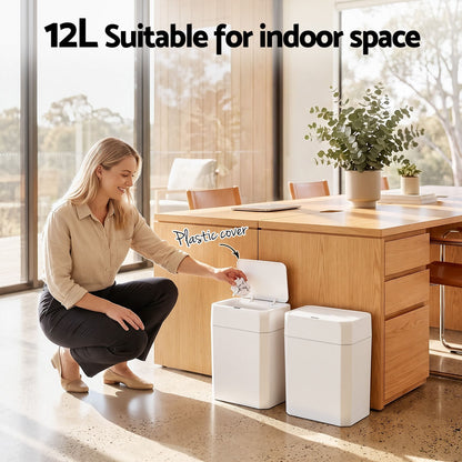 Alona.com.au Home & Garden > Kitchen Bins > Automatic Bins Artiss Rubbish Bin 12L 2-Pack Sensor Kitchen Automatic Motion Touchless White