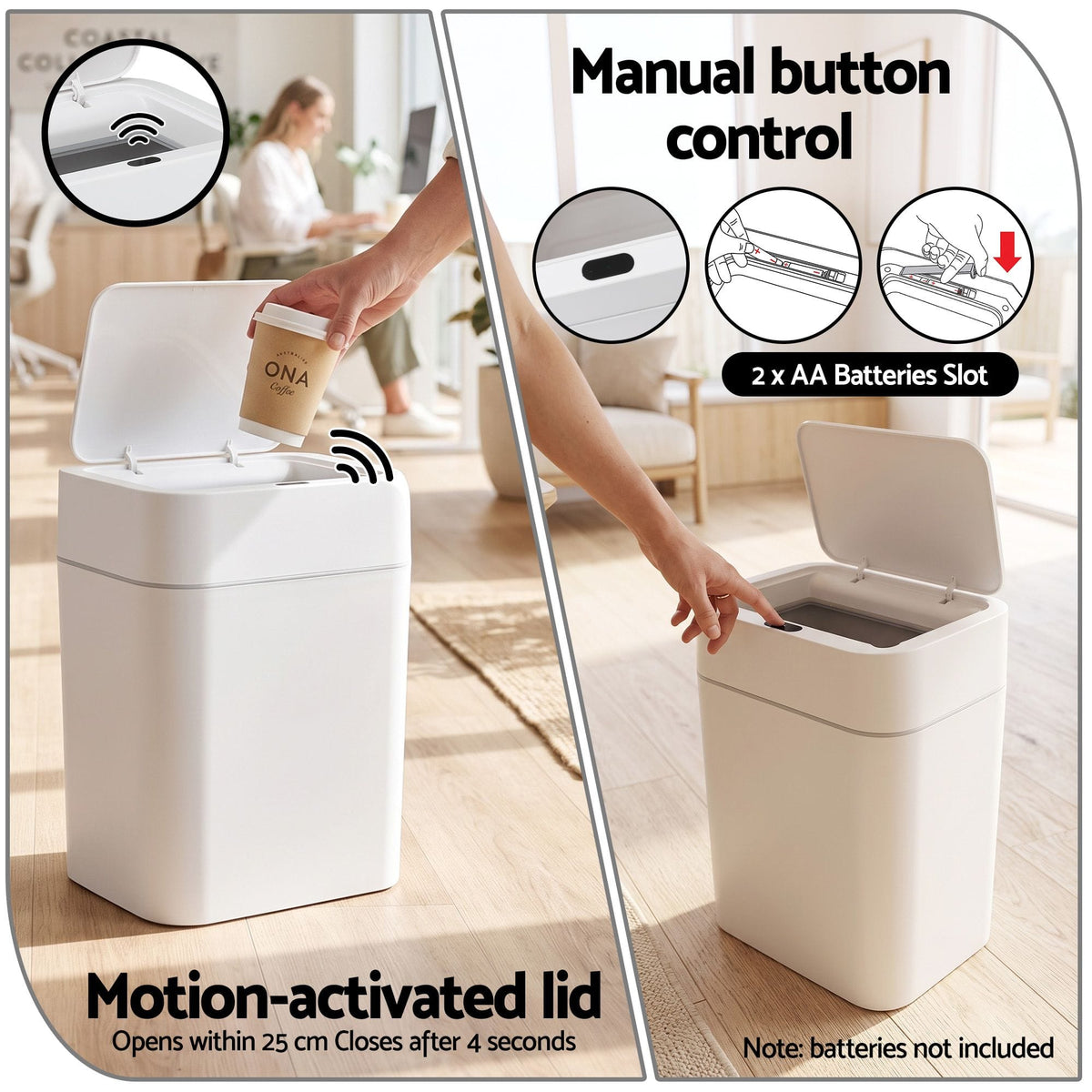 Alona.com.au Home & Garden > Kitchen Bins > Automatic Bins Artiss Rubbish Bin 12L 2-Pack Sensor Kitchen Automatic Motion Touchless White