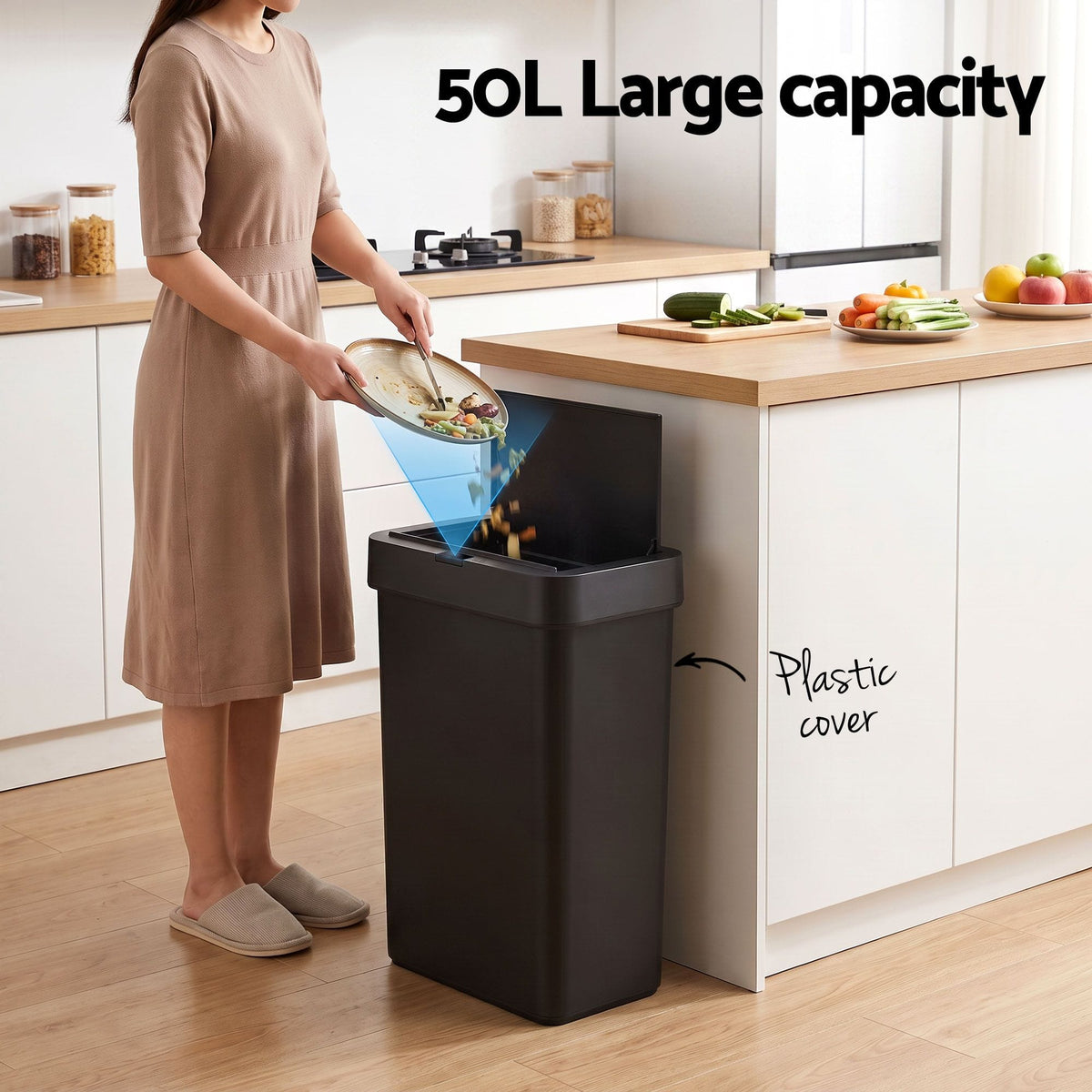 Alona.com.au Home & Garden > Kitchen Bins > Automatic Bins Artiss Rubbish Bin 50L Sensor Kitchen Automatic Motion Plastic Touchless Black