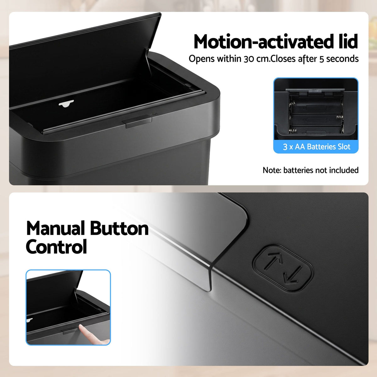 Alona.com.au Home & Garden > Kitchen Bins > Automatic Bins Artiss Rubbish Bin 50L Sensor Kitchen Automatic Motion Plastic Touchless Black