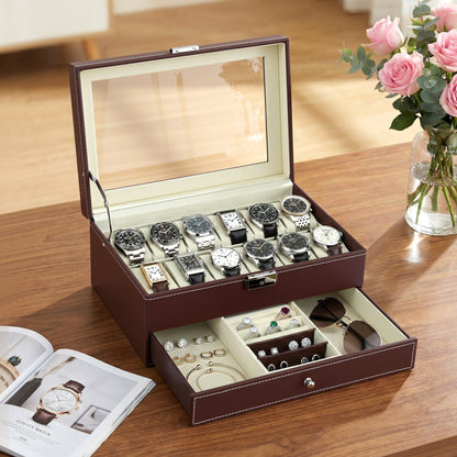 Embellir 12 Grids Watch Box Organizer Case Jewelry Display Storage Showcase