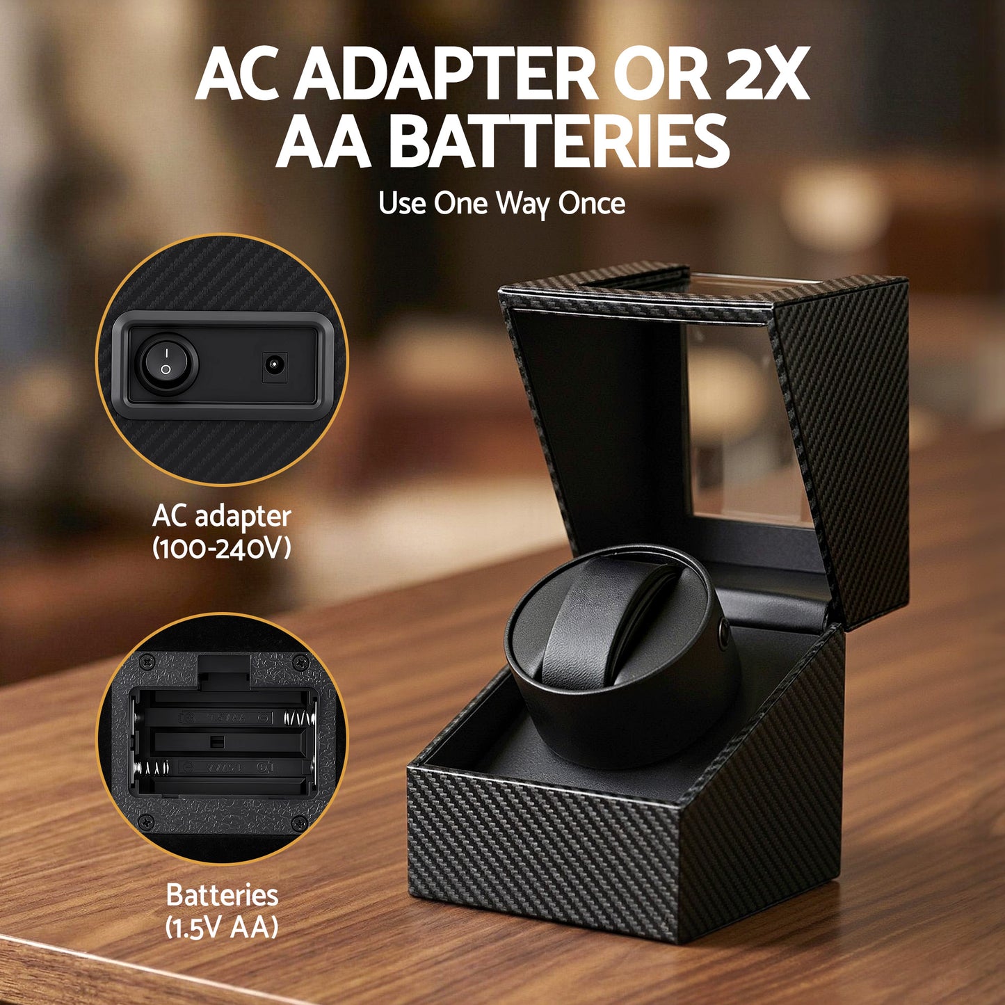 Embellir Watch Winder Box Automatic Single Quiet Carbon Fibre Black