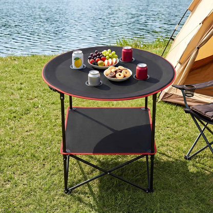 Alona.com.au Outdoor Recreation > Camping > Camp Furniture Weisshorn Folding Camping Table with 4 Cup Holders Metal Oxford 73CM Black