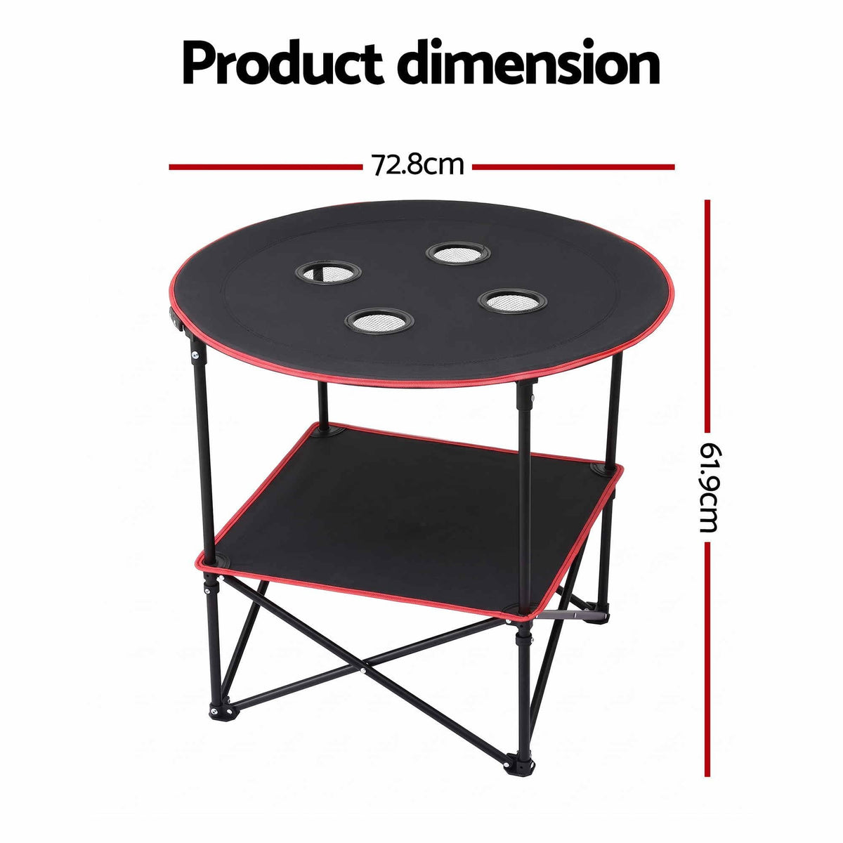 Alona.com.au Outdoor Recreation > Camping > Camp Furniture Weisshorn Folding Camping Table with 4 Cup Holders Metal Oxford 73CM Black
