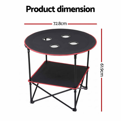 Alona.com.au Outdoor Recreation > Camping > Camp Furniture Weisshorn Folding Camping Table with 4 Cup Holders Metal Oxford 73CM Black