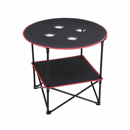Alona.com.au Outdoor Recreation > Camping > Camp Furniture Weisshorn Folding Camping Table with 4 Cup Holders Metal Oxford 73CM Black