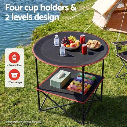 Alona.com.au Outdoor Recreation > Camping > Camp Furniture Weisshorn Folding Camping Table with 4 Cup Holders Metal Oxford 73CM Black
