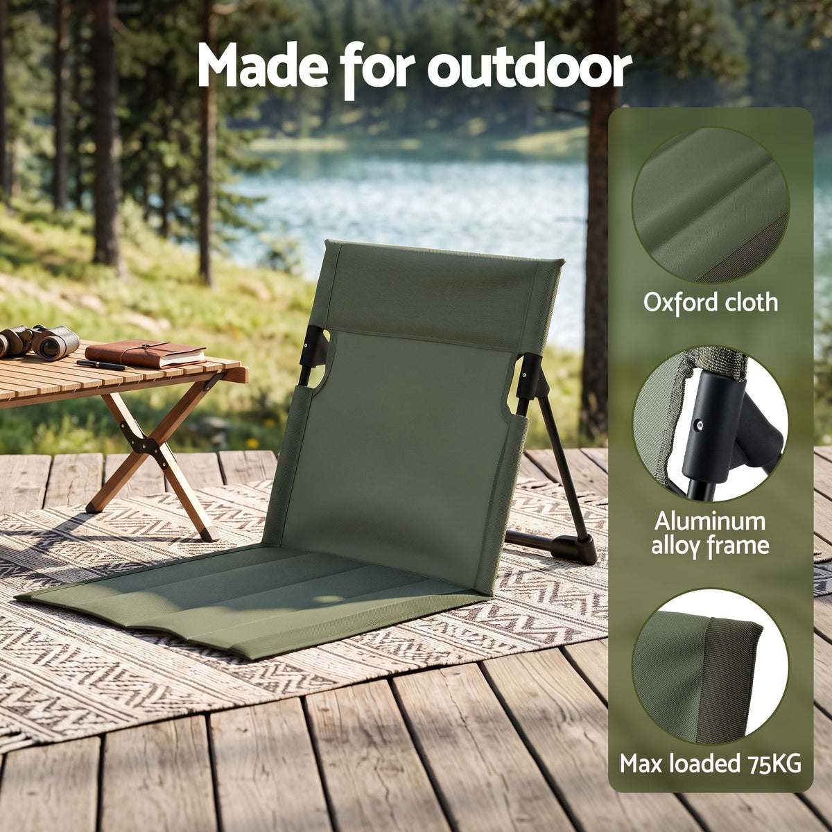Alona.com.au Outdoor Recreation > Camping > Camp Furniture Weisshorn Foldable Camping Chair Oxford Aluminum Alloy Backrest 70kg Green