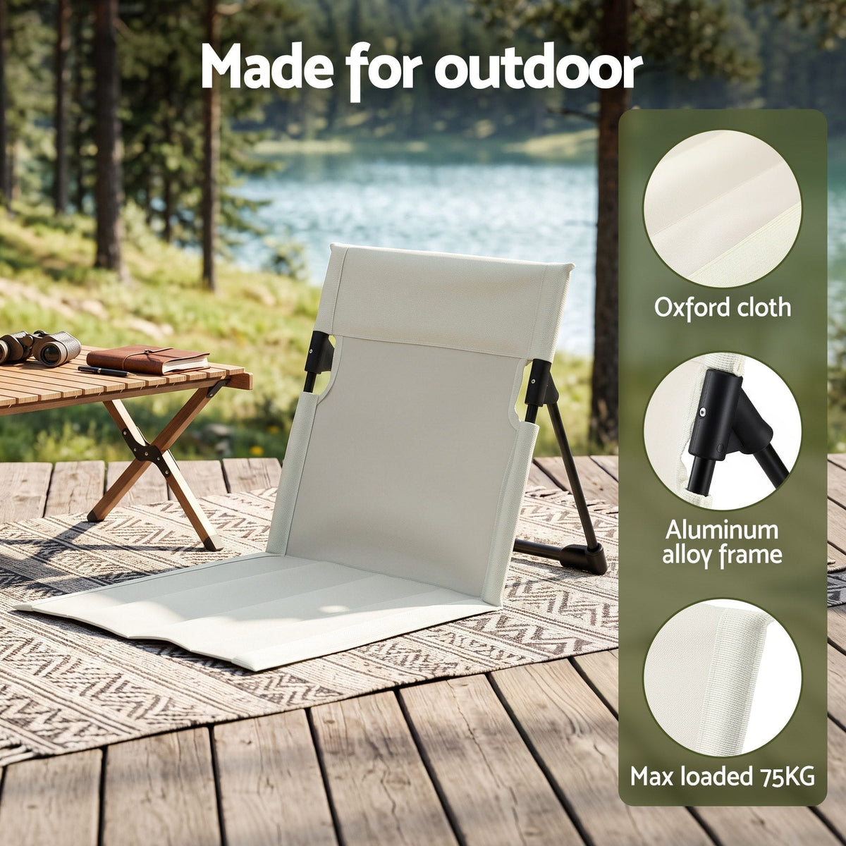 Alona.com.au Outdoor Recreation > Camping > Camp Furniture Weisshorn Foldable Camping Chair Oxford Aluminum Alloy Backrest 70kg Beige