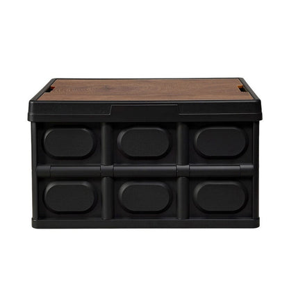 Gardeon Collapsible Outdoor Storage Box 50L Stackable Folding Camping Organizer Plywood Lid Black