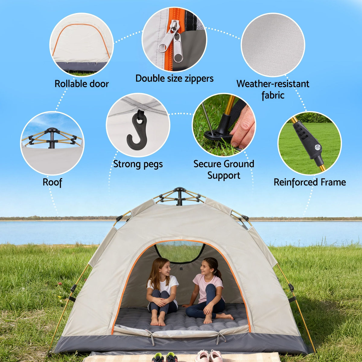 Weisshorn Outdoor Recreation > Camping > Tents Weisshorn Camping Tent Instant Tent Pop up 2 Person Outdoor Hiking Tents Hiking Beige