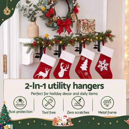 Alona.com.au Occasions > Christmas > Christmas Decorations Jingle Jollys Christmas Stocking Set 4 Velvet Stockings 46.5cm & 4 No-Drill Holders